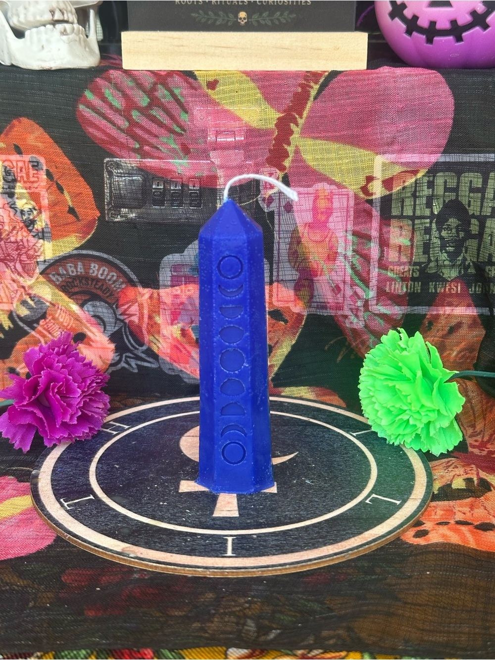 Handmade Blue Moon Phase Pillar Candle – Celestial Ritual Candle